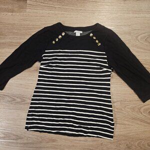 H&M Women's Black Shirt with white stripes